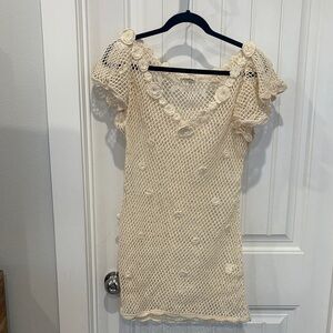 For Love And Lemons Cream Crochet Mini Dress